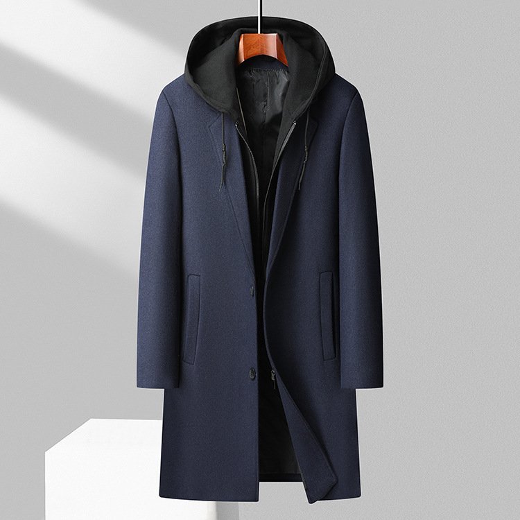 Men's Detachable Hooded Urban Mid-length Woolen Coat - Image 2