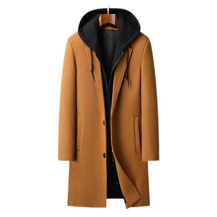 Men's Detachable Hooded Urban Mid-length Woolen Coat - Image 4